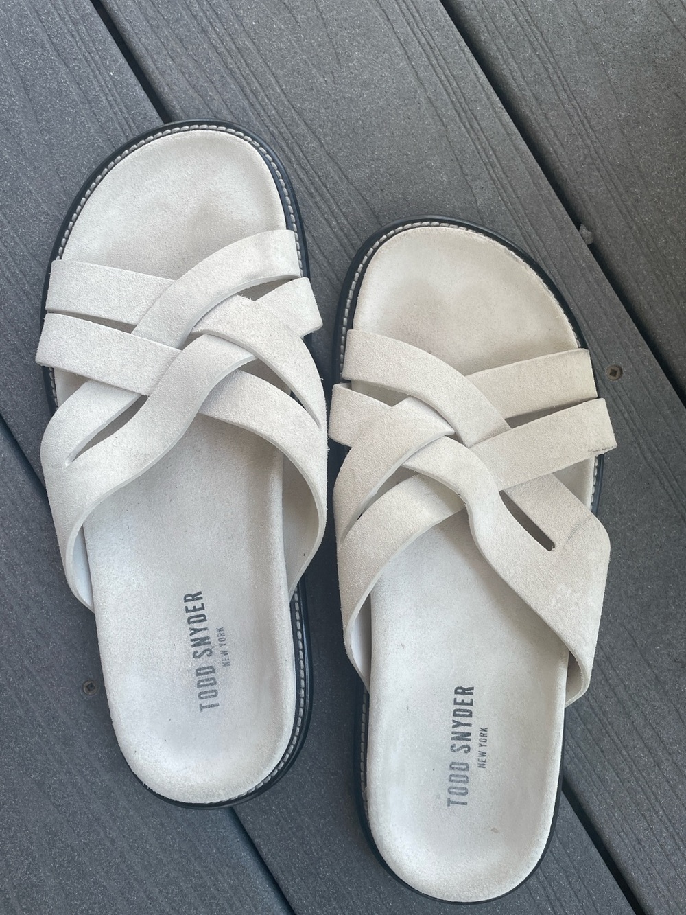 Todd Snyder Men’s Cream Cross-Strap Slide Sandals